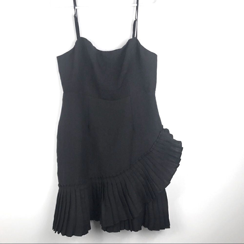 Here Comes The Sun Black Accordion Ruffle Tank Dress
